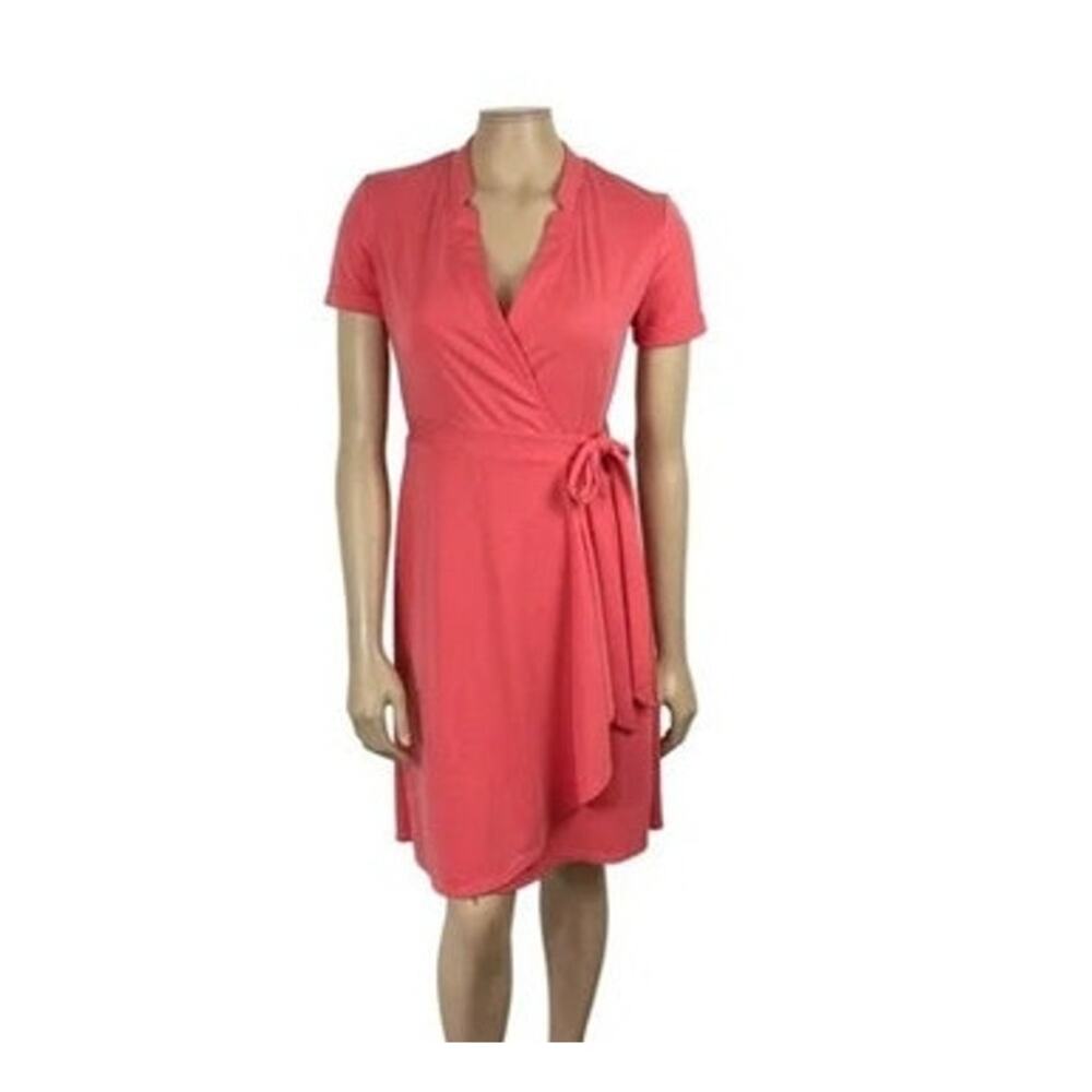 BCBGMaxAzria Above Knee Short Sleeve Side Tie Coral Wrap Dress Size XS